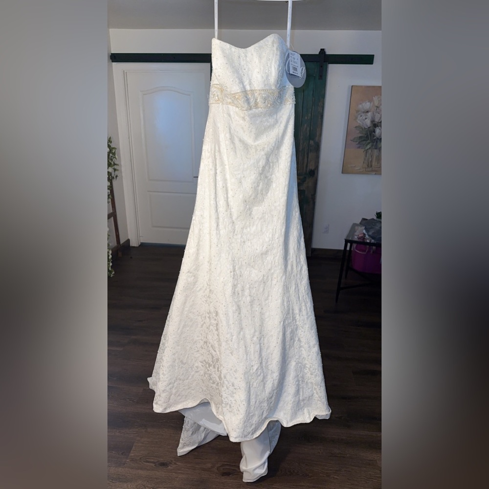Strapless sequin ivory wedding dress NWT train tail mermaid style size 8 - Picture 5 of 17